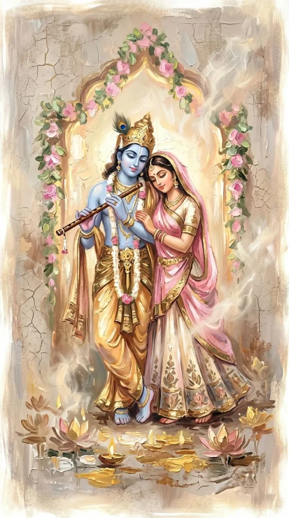 Eternal Radha Krishna (PRT-15697-122640) - Canvas Art Print - 33in X 60in