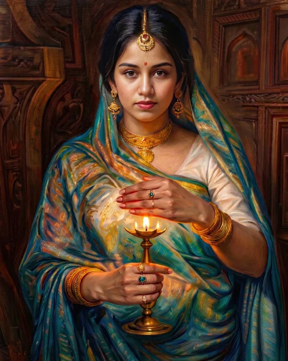 Timeless Indian Beauty (PRT-15697-122638) - Canvas Art Print - 48in X 60in