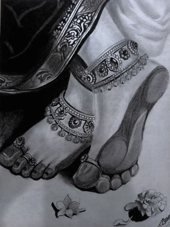 The Lotus Feet ? (ART-18548-122652) - Handpainted Art Painting - 8in X 11in