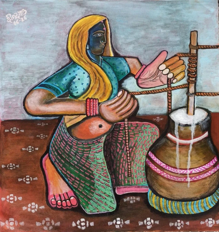 Buttermilk Lady (ART-17698-122650) - Handpainted Art Painting - 24in X 24in