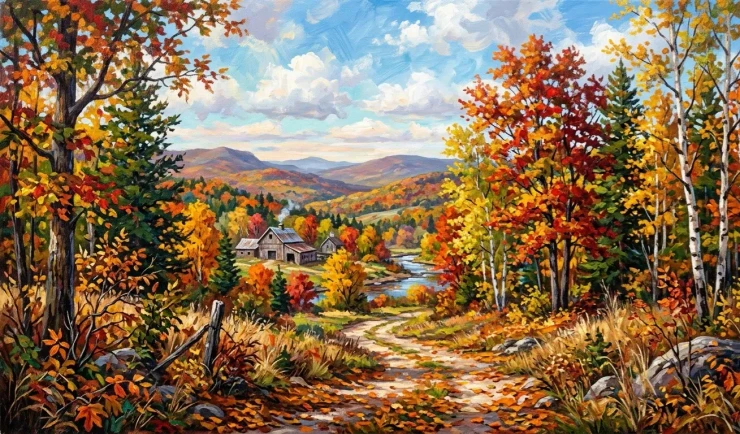 Heaven View Forest Nature Scenery Landscape Painting (ART-3319-122709) - Handpainted Art Painting - 48in X 30in