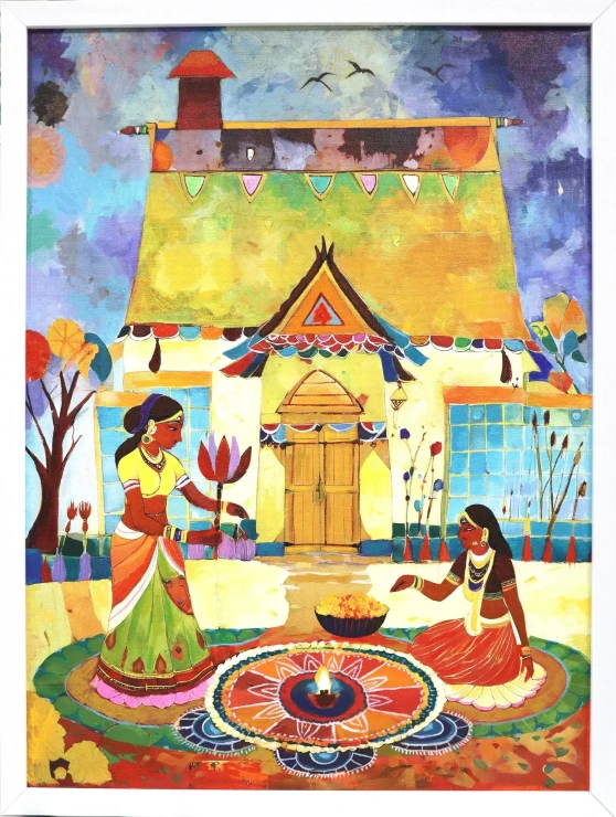 Diwali Rangoli (ART-18572-122691) - Handpainted Art Painting - 18in X 24in
