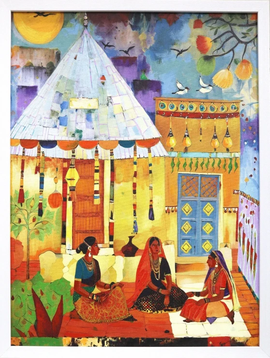 Diwali Festival Discussion (ART-18572-122672) - Handpainted Art Painting - 18in X 24in