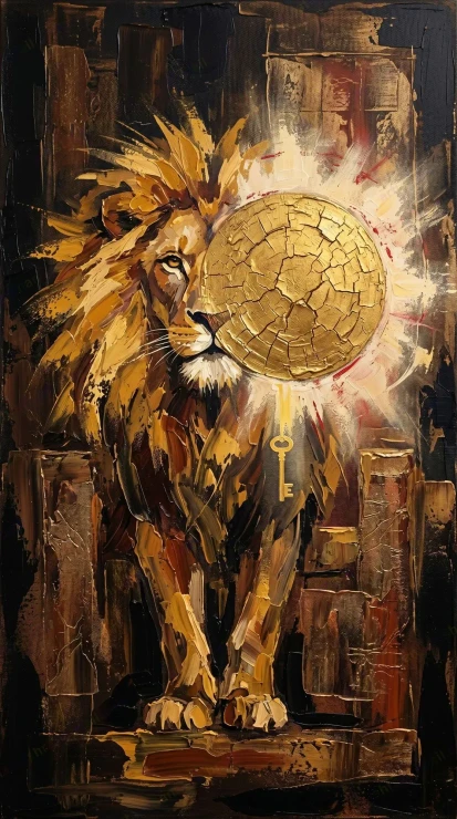 Golden Mane Of Wisdom - Series: Beasts Of The Inner Cosmos - 11 (PRT-15697-122746) - Canvas Art Print - 33in X 60in