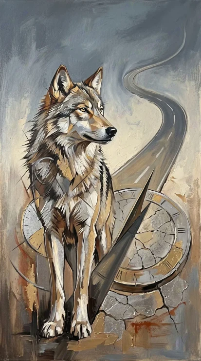Shadow Of The Ancient Wolf - Series: Beasts Of The Inner Cosmos - 04 (PRT-15697-122728) - Canvas Art Print - 33in X 60in