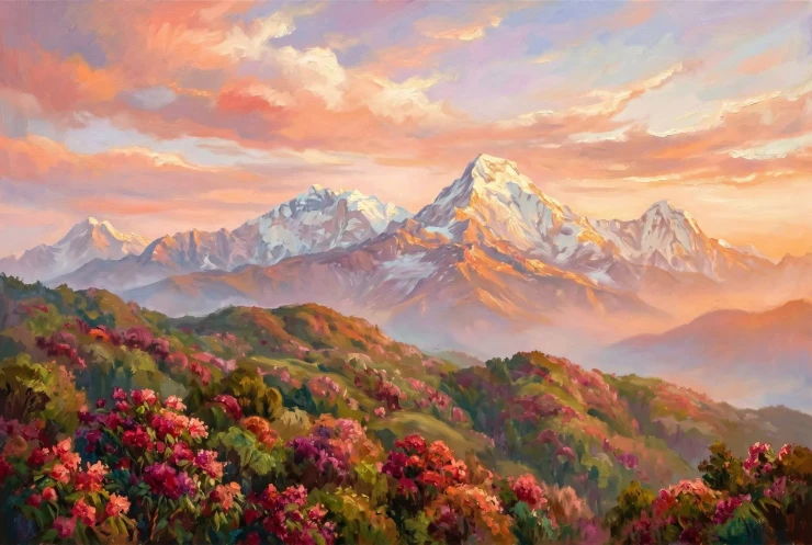 Spring Fire In The Himalayas (Sacred Peaks — A Himalayan Landscape Collection) (PRT-15697-122693) - Canvas Art Print - 60in X 40in
