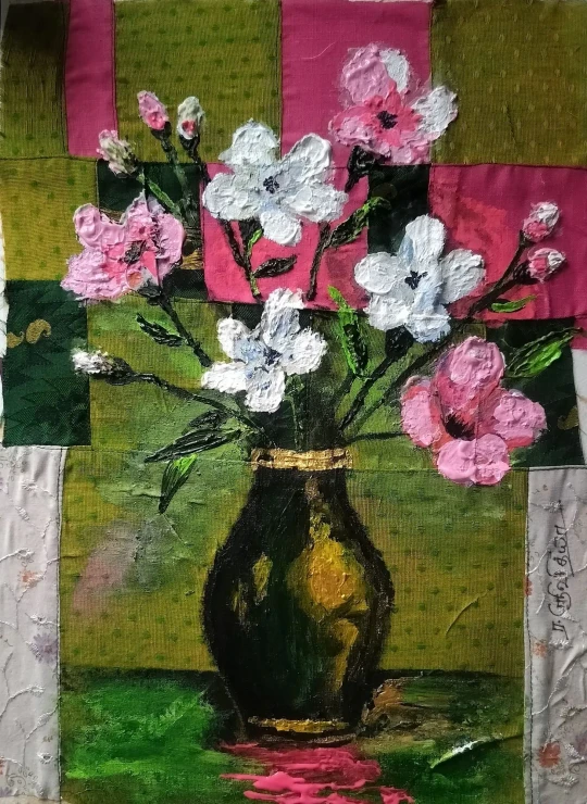 Flower Vase (ART-18168-122754) - Handpainted Art Painting - 12in X 17in