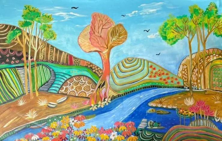 Khula Aasman ( Open Sky ) (ART-8153-122782) - Handpainted Art Painting - 44in X 26in