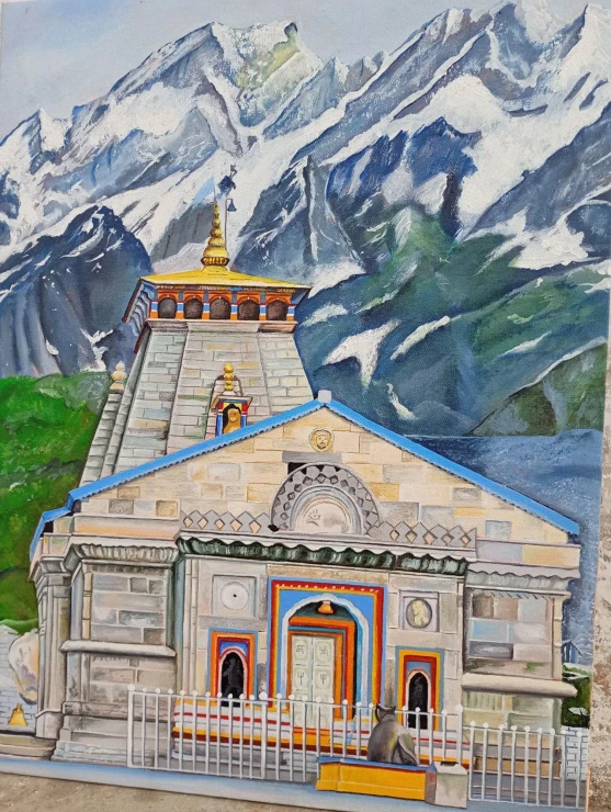 Kedarnath Temple ?? (ART-18615-122778) - Handpainted Art Painting - 18in X 24in