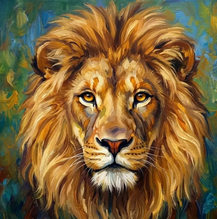 Majestic Lion Portrait Acrylic Painting | Textured Wildlife Canvas Art (ART-3319-122788) - Handpainted Art Painting - 24in X 24in