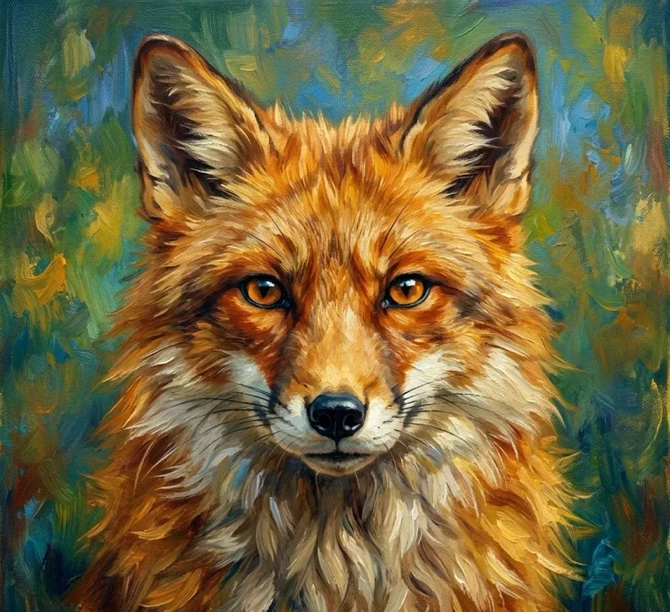 "Whispers Of The Wild: A Textured Fine Art Portrait Of A Fox" (ART-3319-122760) - Handpainted Art Painting - 30in X 30in