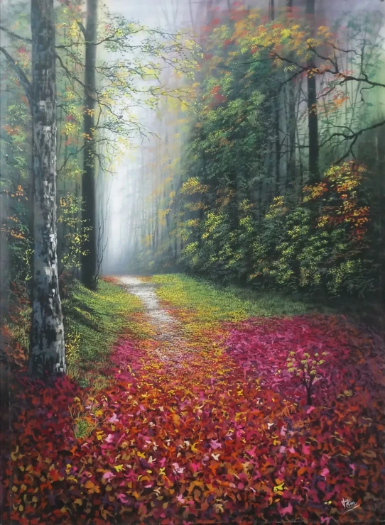 Fallen  Leaves (ART-5868-122858) - Handpainted Art Painting - 35in X 49in