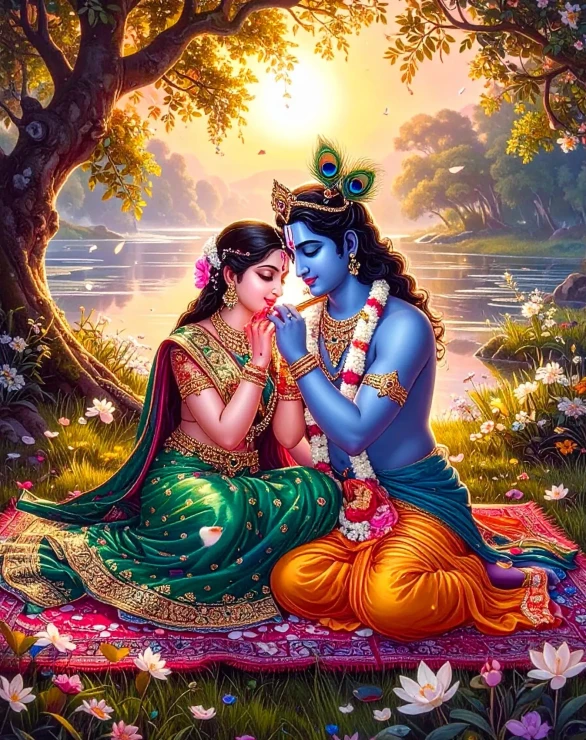 Whispers Of Eternal Love – Radha Krishna Divine Romantic Painting (PRT-17594-122903) - Canvas Art Print - 28in X 36in