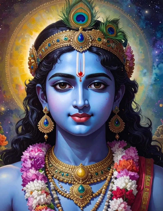 The Divine Gaze Of Krishna (PRT-17594-122898) - Canvas Art Print - 18in X 24in
