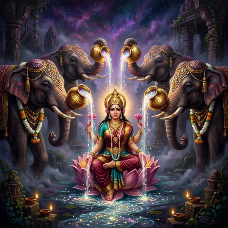 Kamala Ma - The Four Elephants Of Grace | Constant Divine Abundance | Sacred Goddess Digital Art (PRT-8740-122833) - Canvas Art Print - 12in X 12in