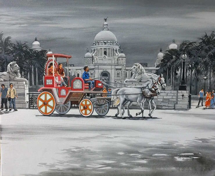 Monsoon In Kolkata (ART-8302-122977) - Handpainted Art Painting - 24in X 20in