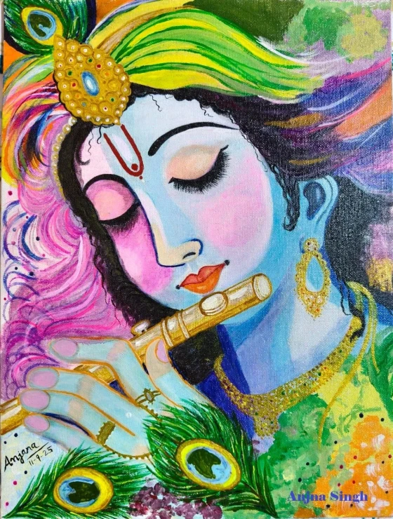 Muralidhar (ART-18617-122966) - Handpainted Art Painting - 12in X 16in