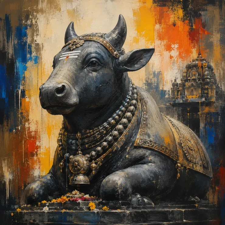 Abstract Nandi Bull Acrylic Painting On Canvas (ART-3319-122996) - Handpainted Art Painting - 36in X 36in