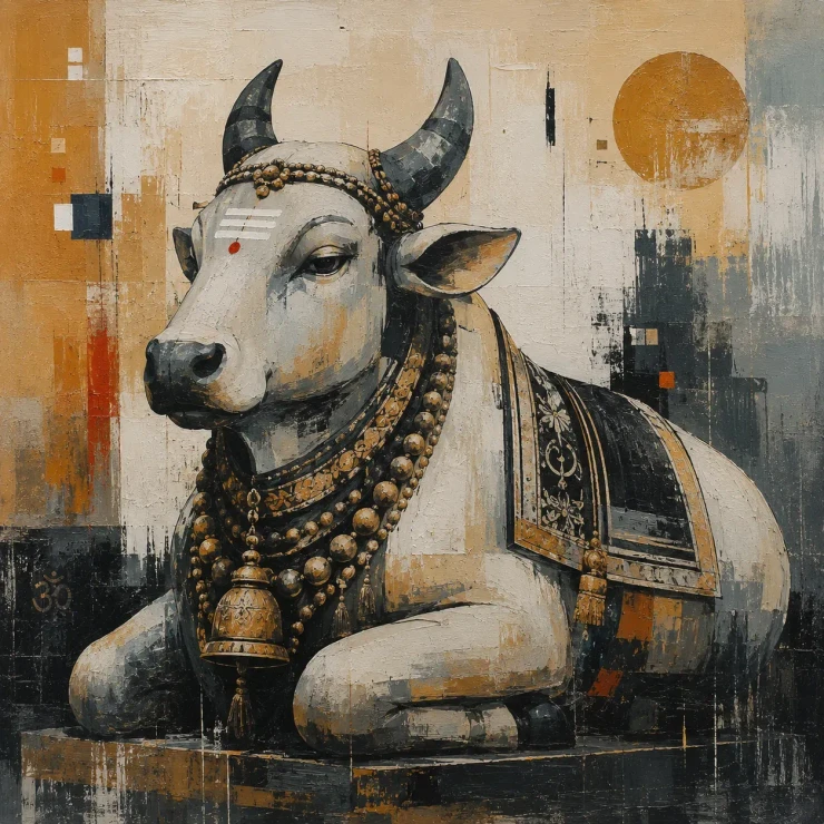Abstract Nandi Bull Acrylic Painting On Canvas (ART-3319-122997) - Handpainted Art Painting - 36in X 36in