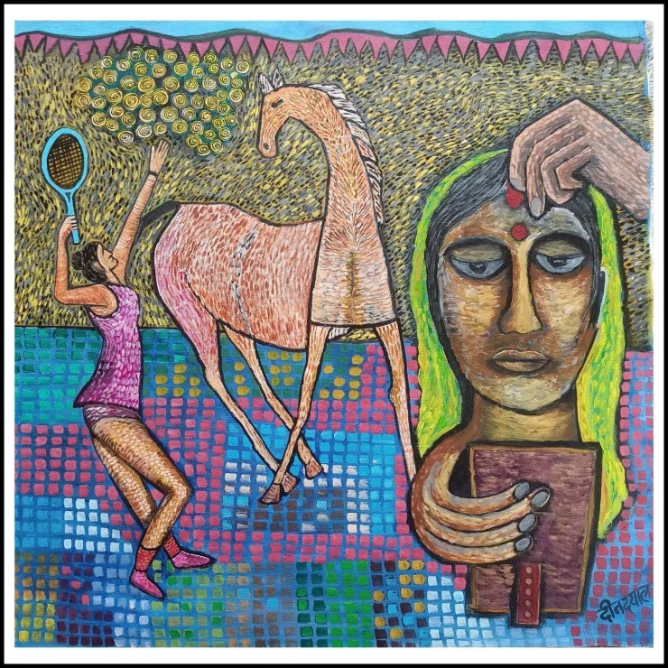 Ladies (ART-17698-123175) - Handpainted Art Painting - 24in X 24in