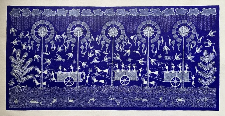 Journey Through The Sacred Grove – A Warli Celebration (ART-7213-123196) - Handpainted Art Painting - 24in X 12in
