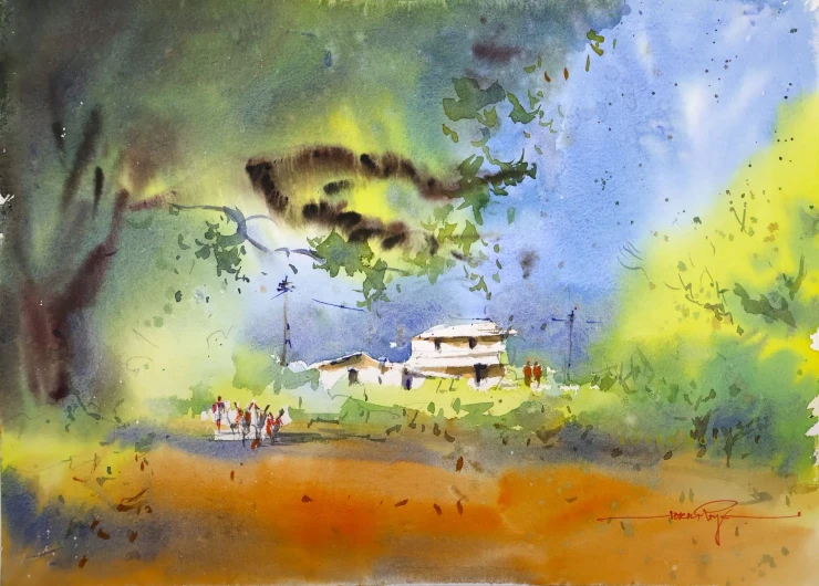 Towards Green Pastures (ART-5774-123167) - Handpainted Art Painting - 14in X 10in