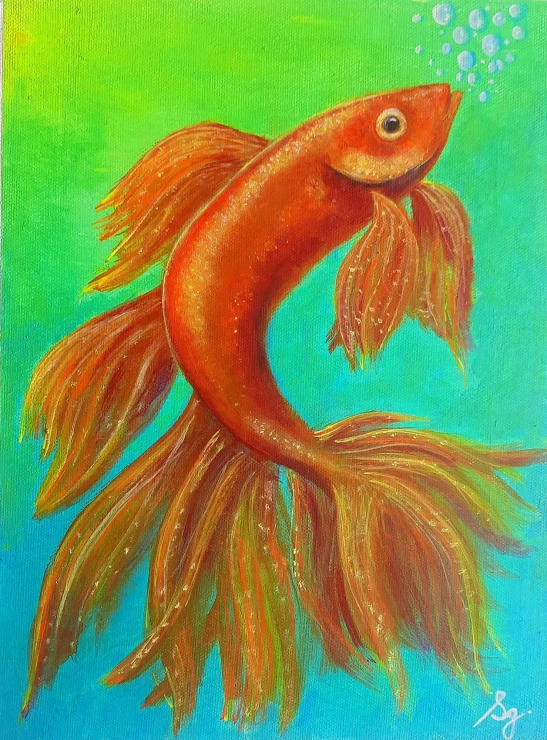 Aquatic Life: FISH (ART-8835-123203) - Handpainted Art Painting - 8in X 11in