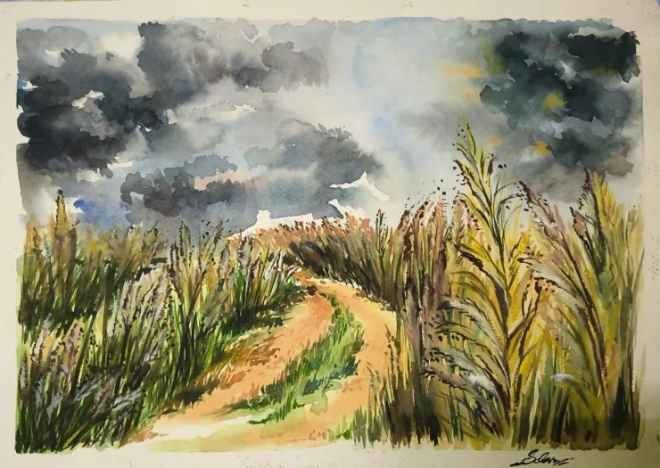 Original Watercolor Landscape Painting (ART-18629-123154) - Handpainted Art Painting - 12in X 16in