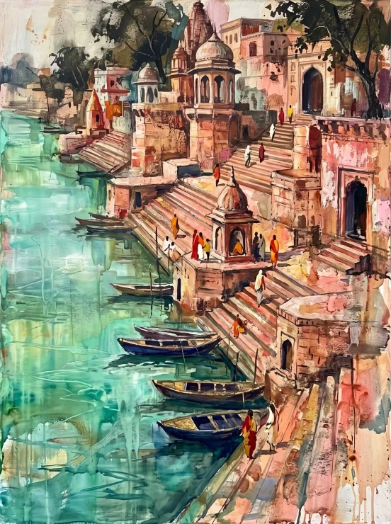 Whispering Chitrakoot Shore (PRT-15697-123220) - Canvas Art Print - 45in X 60in