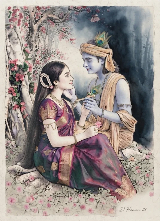 Eternal Resonance: The Lila Of Radha And Krishna (PRT-18374-123147) - Canvas Art Print - 22in X 30in