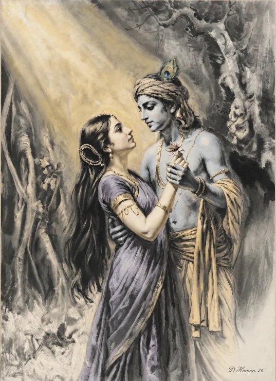 Eternal Resonance: The Dance Of Radha And Krishna (PRT-18374-123141) - Canvas Art Print - 22in X 30in