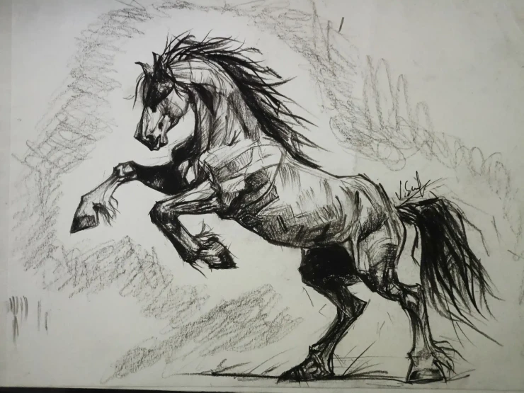 Chetak – The Legendary Horse Of Maharana Pratap | Original Charcoal Drawing (ART-3674-123285) - Handpainted Art Painting - 11in X 8in
