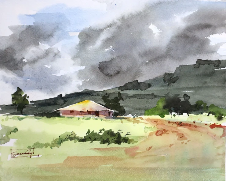 Monsoon Morning (ART-5774-123308) - Handpainted Art Painting - 11in X 9in