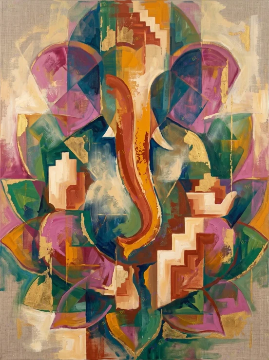 Ganesha In Bloom (PRT-15697-123316) - Canvas Art Print - 45in X 60in