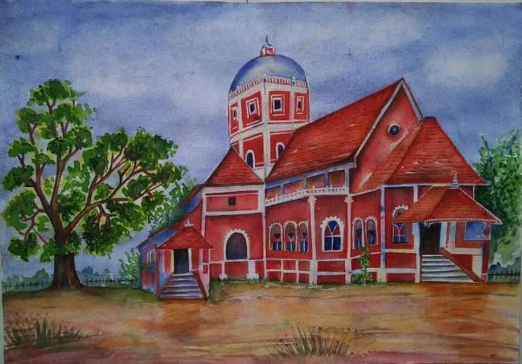 Shantadurg Goa (ART_1243_11187) - Handpainted Art Painting - 20in X 14in