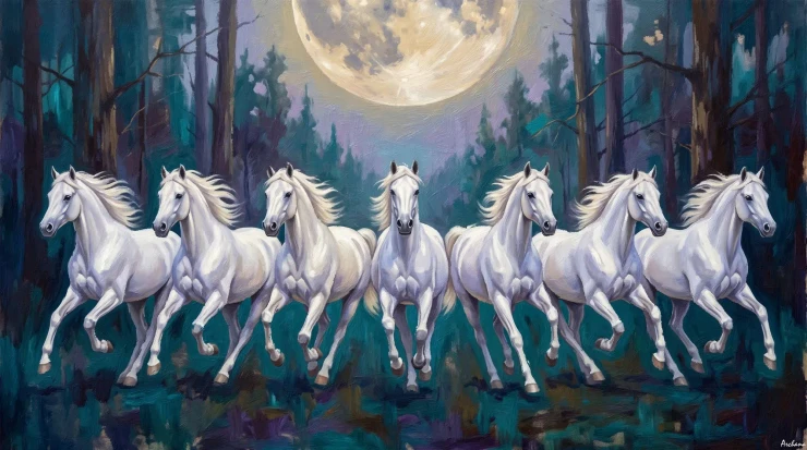 White Horses At Midnight (PRT-15697-123407) - Canvas Art Print - 60in X 33in