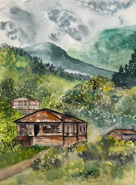 Village In Mountains (PRT-8841-123400) - Canvas Art Print - 18in X 24in