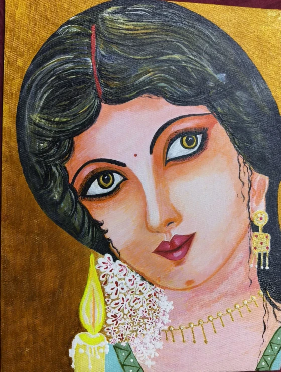The Luminous Gaze (ART-18617-123459) - Handpainted Art Painting - 12in X 16in