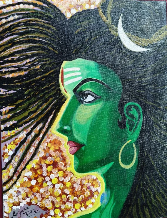Shiva The Cosmic Yogi (ART-18617-123396) - Handpainted Art Painting - 12in X 16in