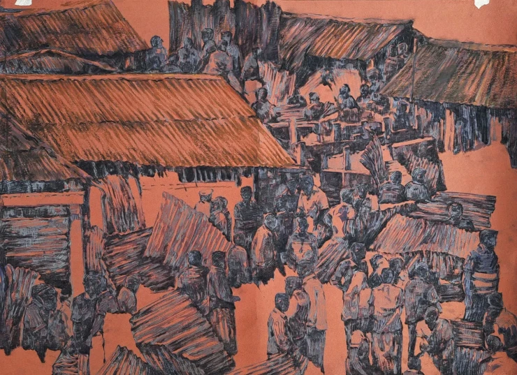 Slum Eviction (ART-18009-123388) - Handpainted Art Painting - 40in X 30in