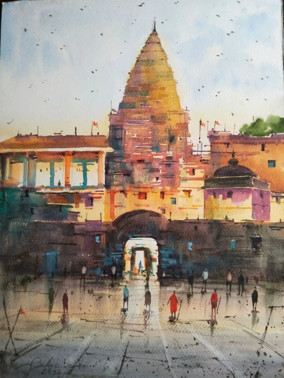 Temple (ART-18683-123355) - Handpainted Art Painting - 10in X 14in