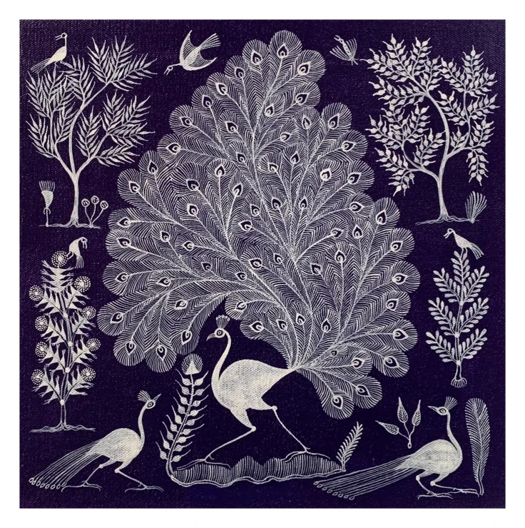 Graceful Peacock (ART-7213-123455) - Handpainted Art Painting - 9in X 9in