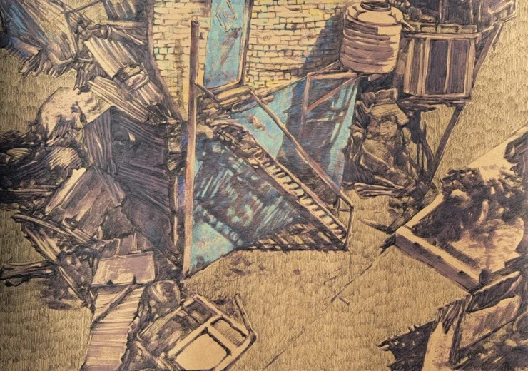 Slum Eviction (ART-18009-123377) - Handpainted Art Painting - 40in X 28in