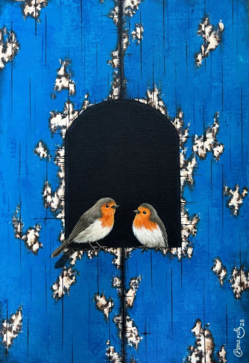 Chirping Tales Series 1 (ART-18722-123518) - Handpainted Art Painting - 15in X 22in