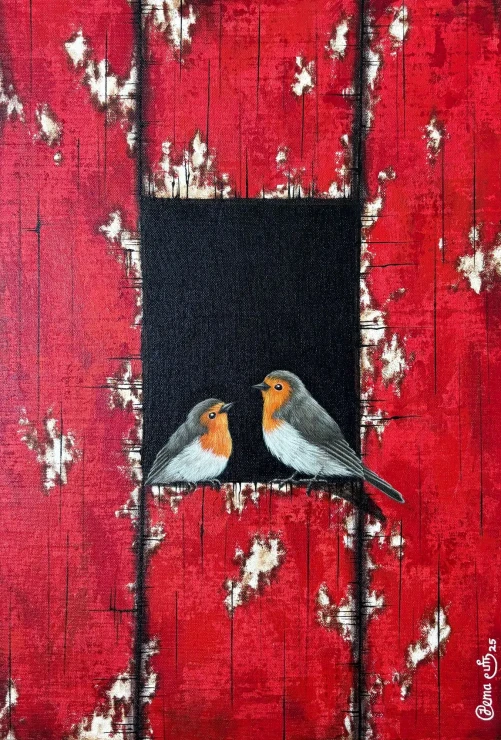 Chirping Tales Series 2 (ART-18722-123520) - Handpainted Art Painting - 15in X 22in