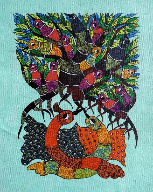 Tree Of Life With Peacocks (ART-7213-123484) - Handpainted Art Painting - 8in X 10in