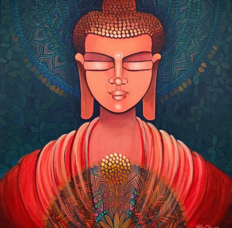 Karuna Series 3 (ART-3702-123479) - Handpainted Art Painting - 24in X 24in