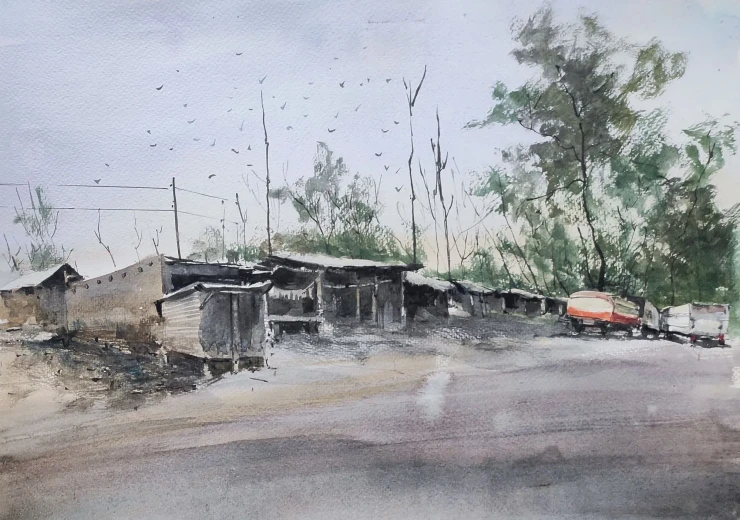 Highway (ART-7901-123568) - Handpainted Art Painting - 16in X 12in