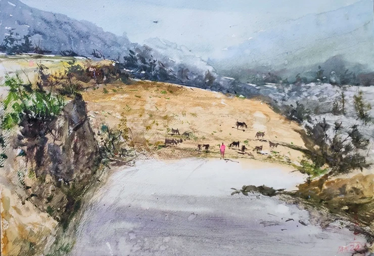 Landscape (ART-7901-123565) - Handpainted Art Painting - 16in X 12in