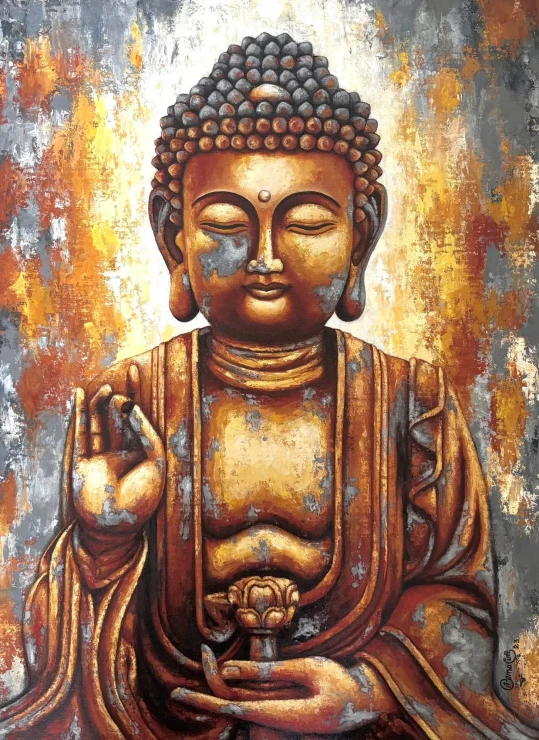 The Buddha (ART-18722-123487) - Handpainted Art Painting - 22in X 30in